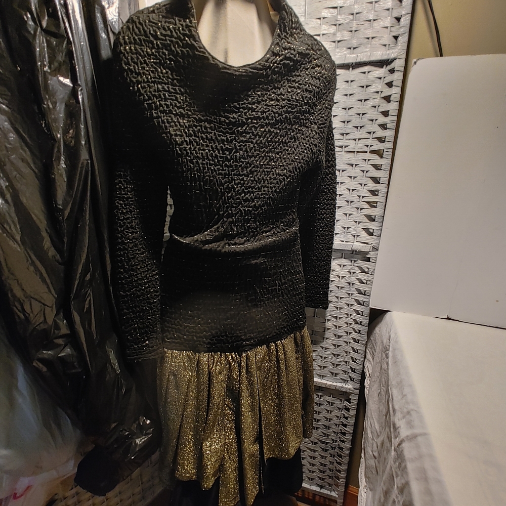 Women's Black Gold Sequence Long Sleeve Evening Dress Oddi Size M